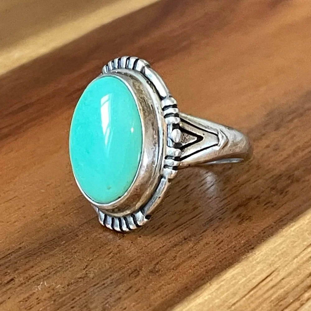 Navajo Handmade 925 Sterling Silver Turquoise Vntg Native American Ring, Size 10